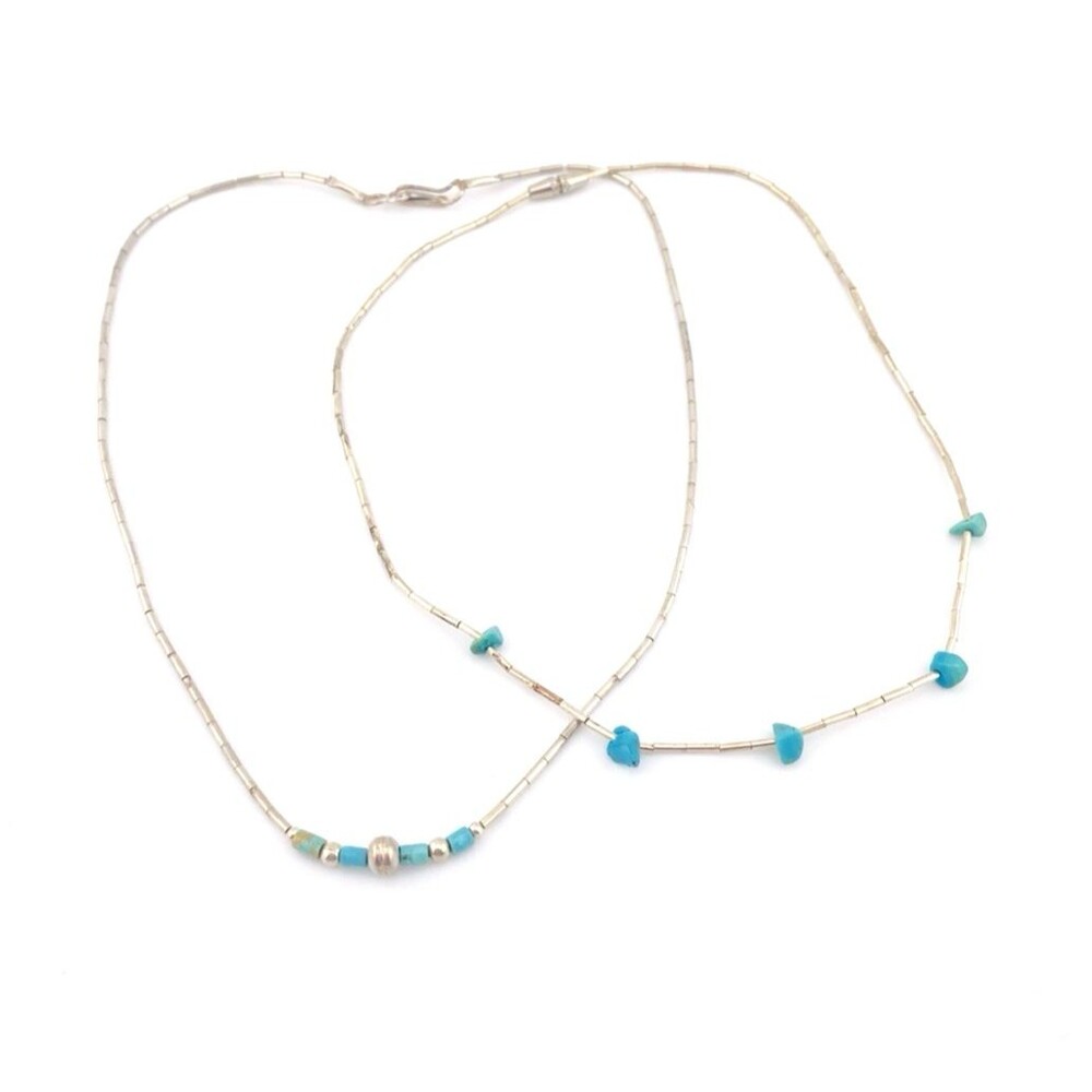 Vintage Turquoise Liquid Silver Necklace Set Southwestern Layering Chokers